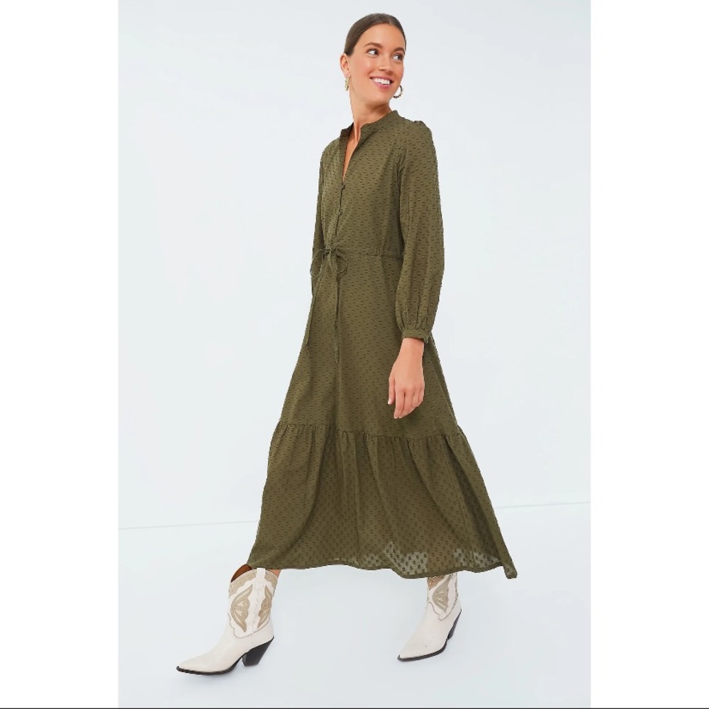 Emerson Fry India Collection Frances 3 Midi Dress in Moss Green